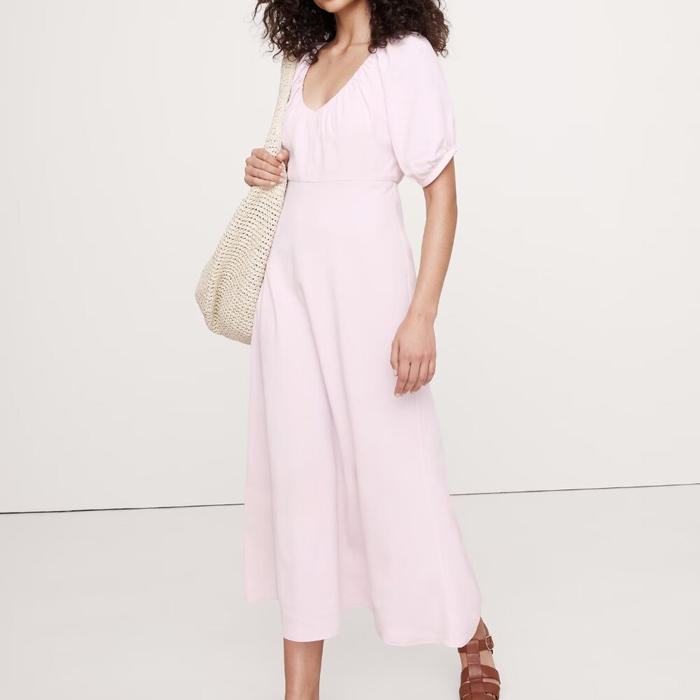 Banana Republic Ruched Long Midi Dress in Viscose-Linen Size 6p NWT